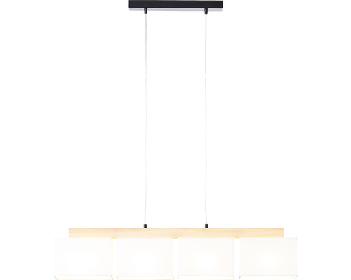 Hanglamp, 4-lichts, HxL 140x96 cm, eiken/geolied/zwart, lampenkap wit