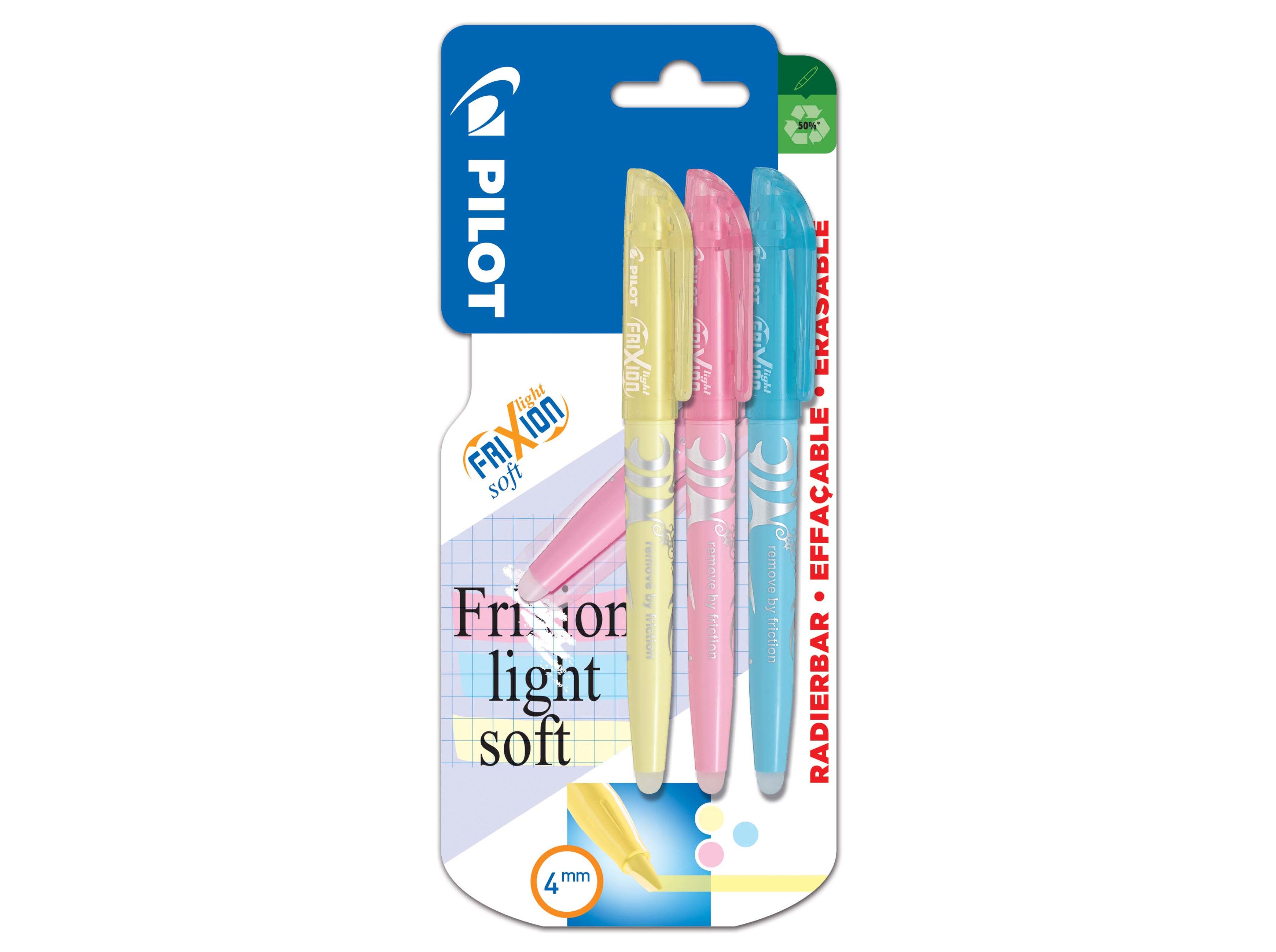 SUBLINHADORES PILOT FRIXION LIGHT PASTEL 3 UNIDADES 4MM