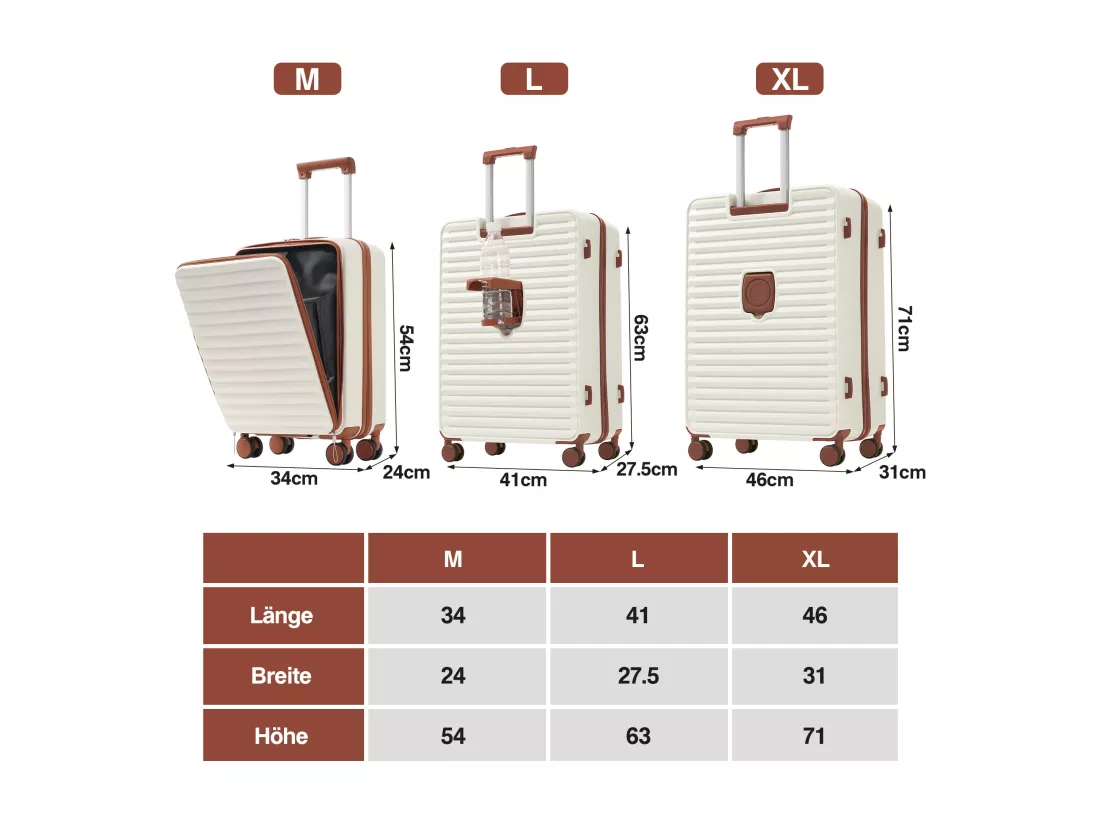 Bagage à main de 3 pièces 20&24&28 pouces– Front-Öffnungs-Design - ABS-Material - Serrure TSA - 360°Rollen-blanc