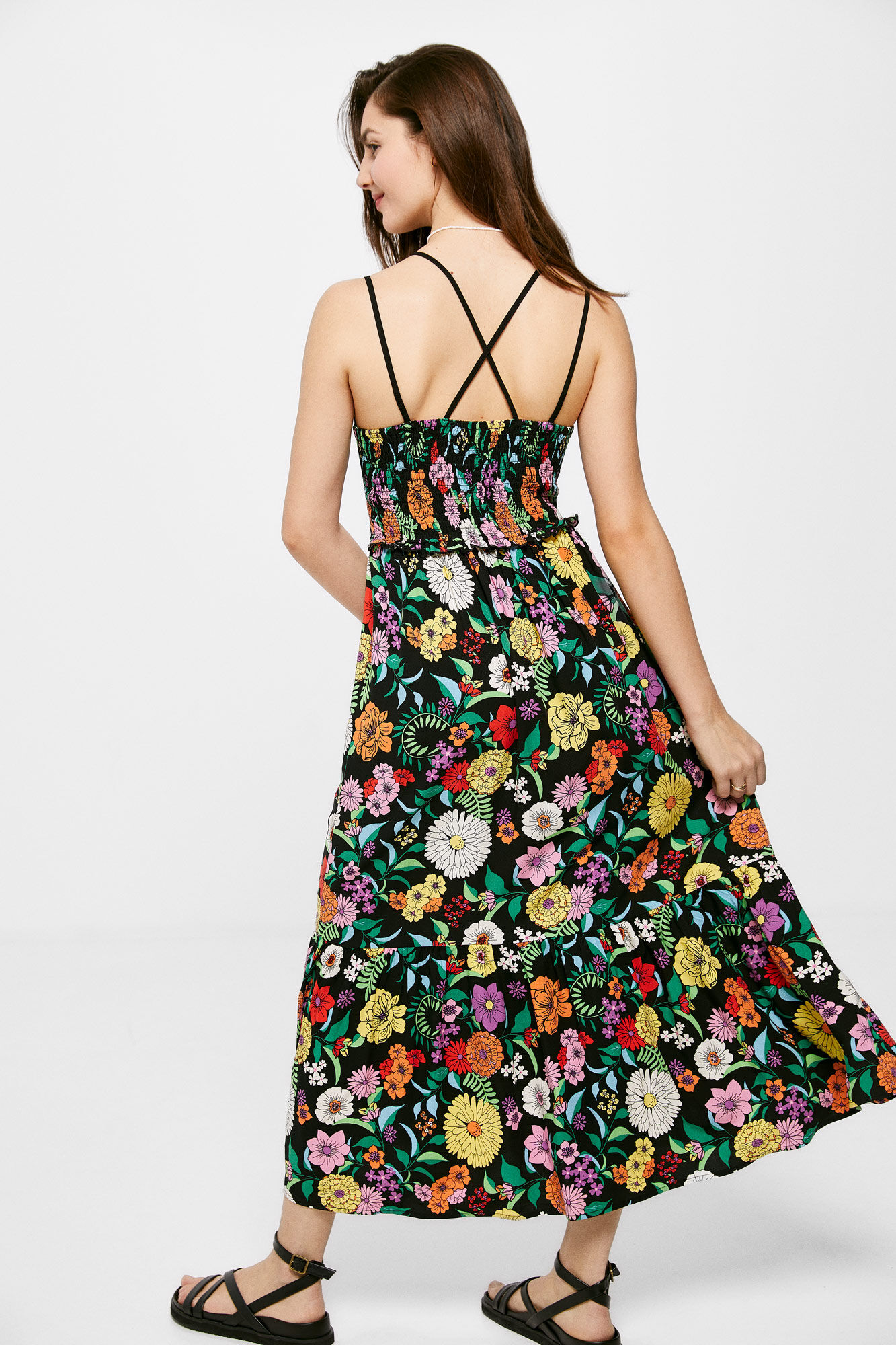 Vestido midi com alças duplas - Preto