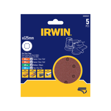 Irwin schuurschijf rond Ø125 mm zelfhechtend K60/K80/K120/K180 5 stuks