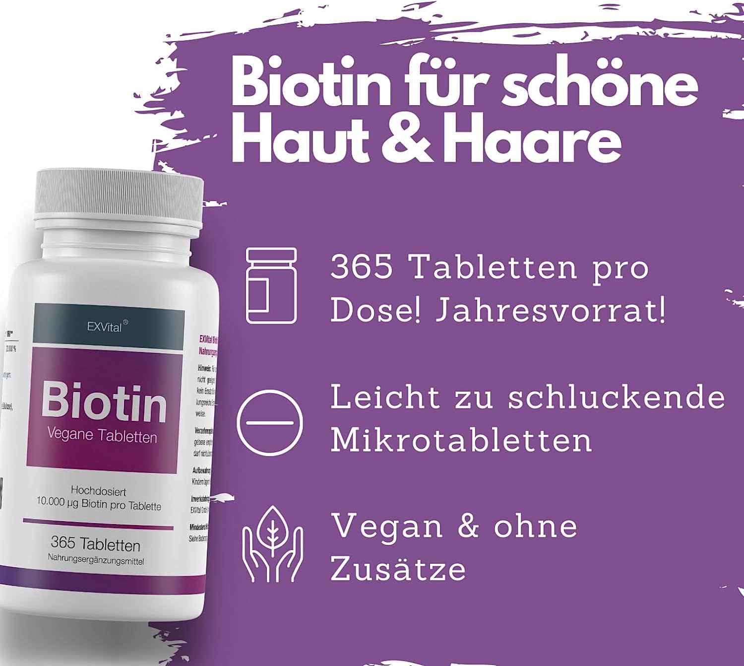 EXVital® Biotin Tabletten für Haare, Haut und Fingernägel hochdosiert