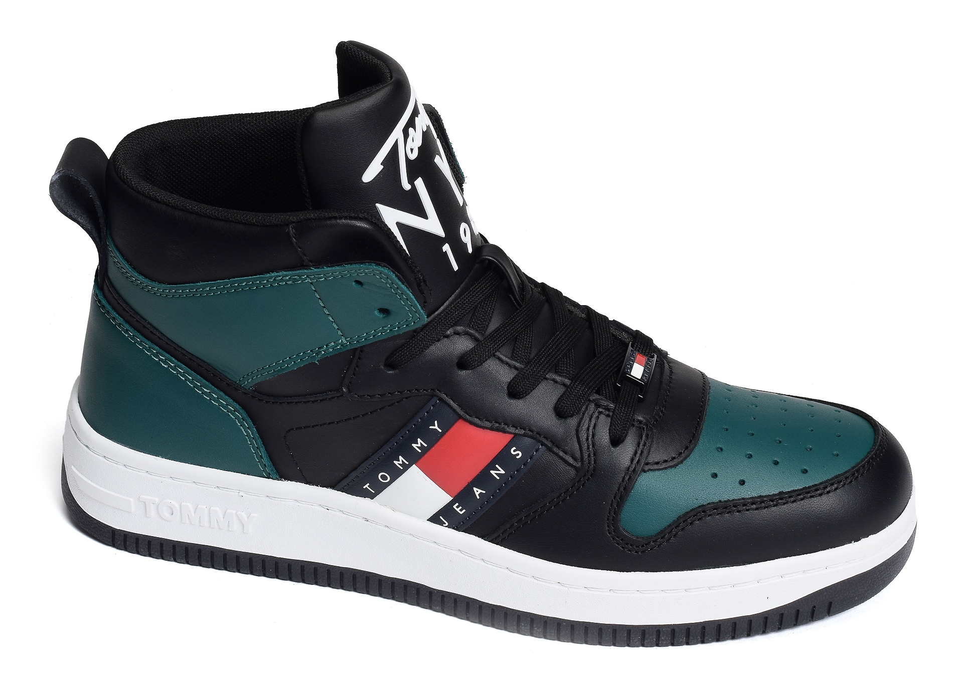 Leather mid cut basket 1076 noir vert