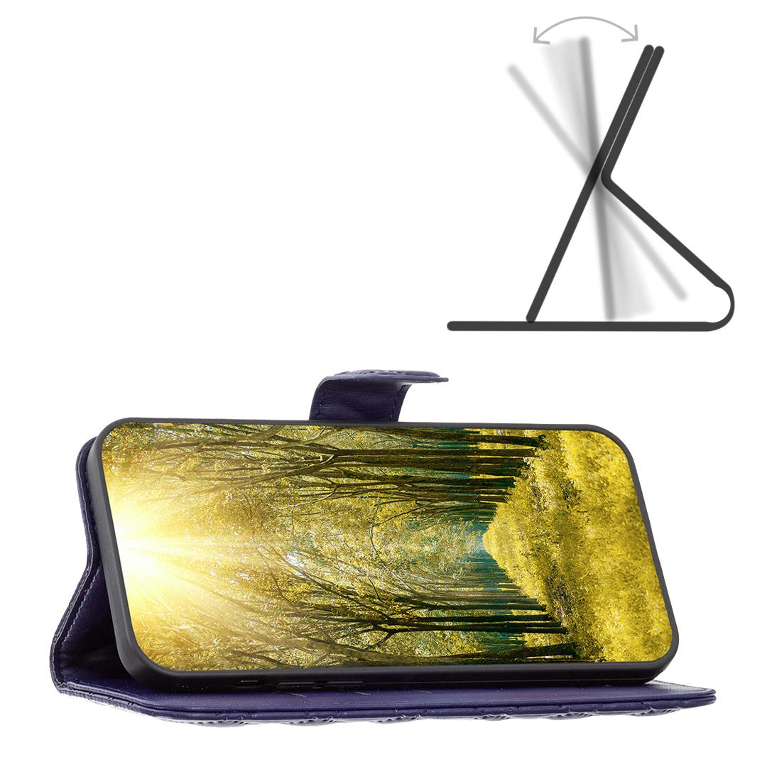iPhone 14 / iPhone 13 Leder Tasche Flip Cover Steppmuster - Blau