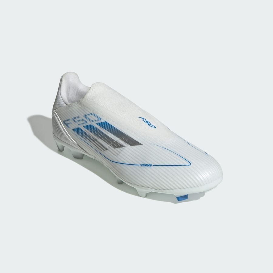 adidas F50 League Laceless FG/AG Polar Victory - Blanc/Argenté/Bleu