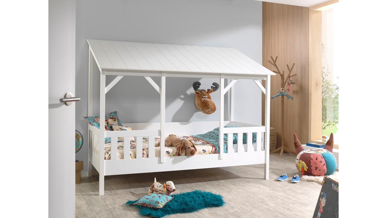 Bed HuisBed inclusief vensterbanken, heel dak en slaaplade wit/zwart