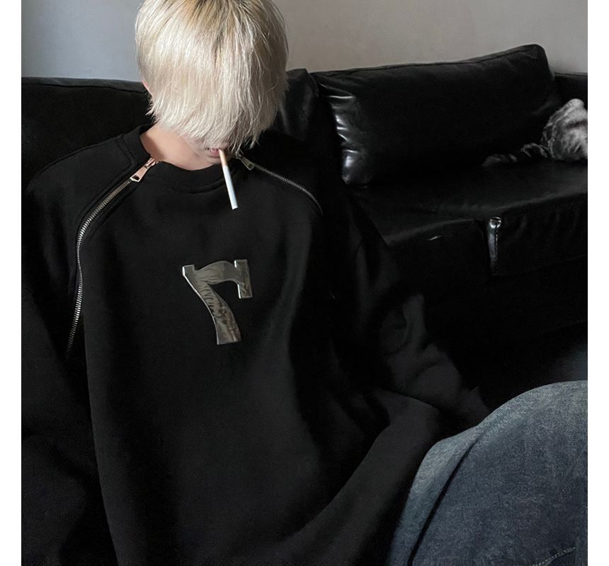 ROOSE - Sweatshirt met ronde hals, print, accent, trekkoord en zoom, oversized