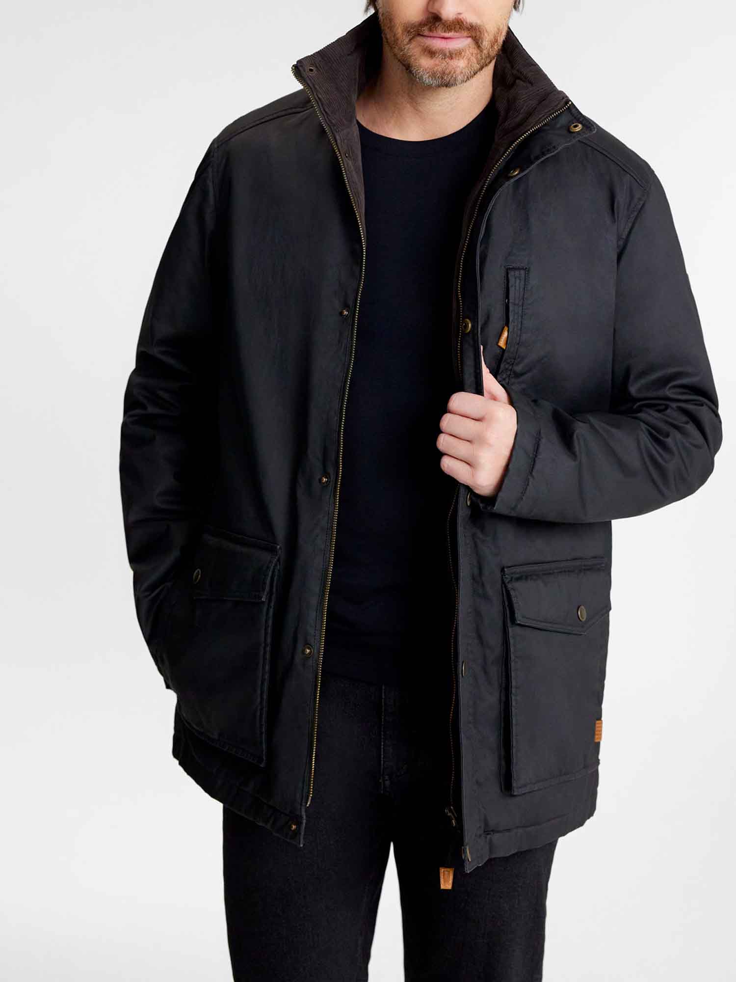 Veste Homme Déperlante Coton Enduit Noir