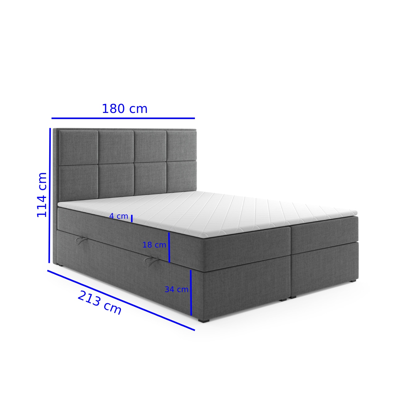M-Punkt GmbH Boxspringbett NEAPEL mit Bettkasten 180 x 200 cm Anthrazit - versch. Ausführungen