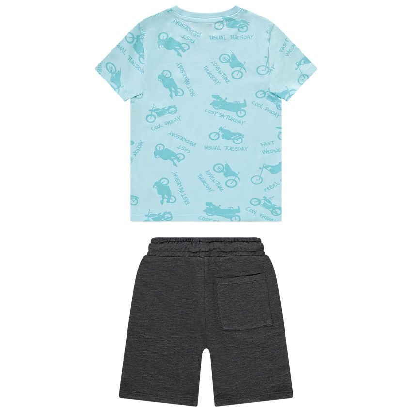 Ensemble court 2 pièces t-shirt imprimé motos pour garçon - Bleu moyen
