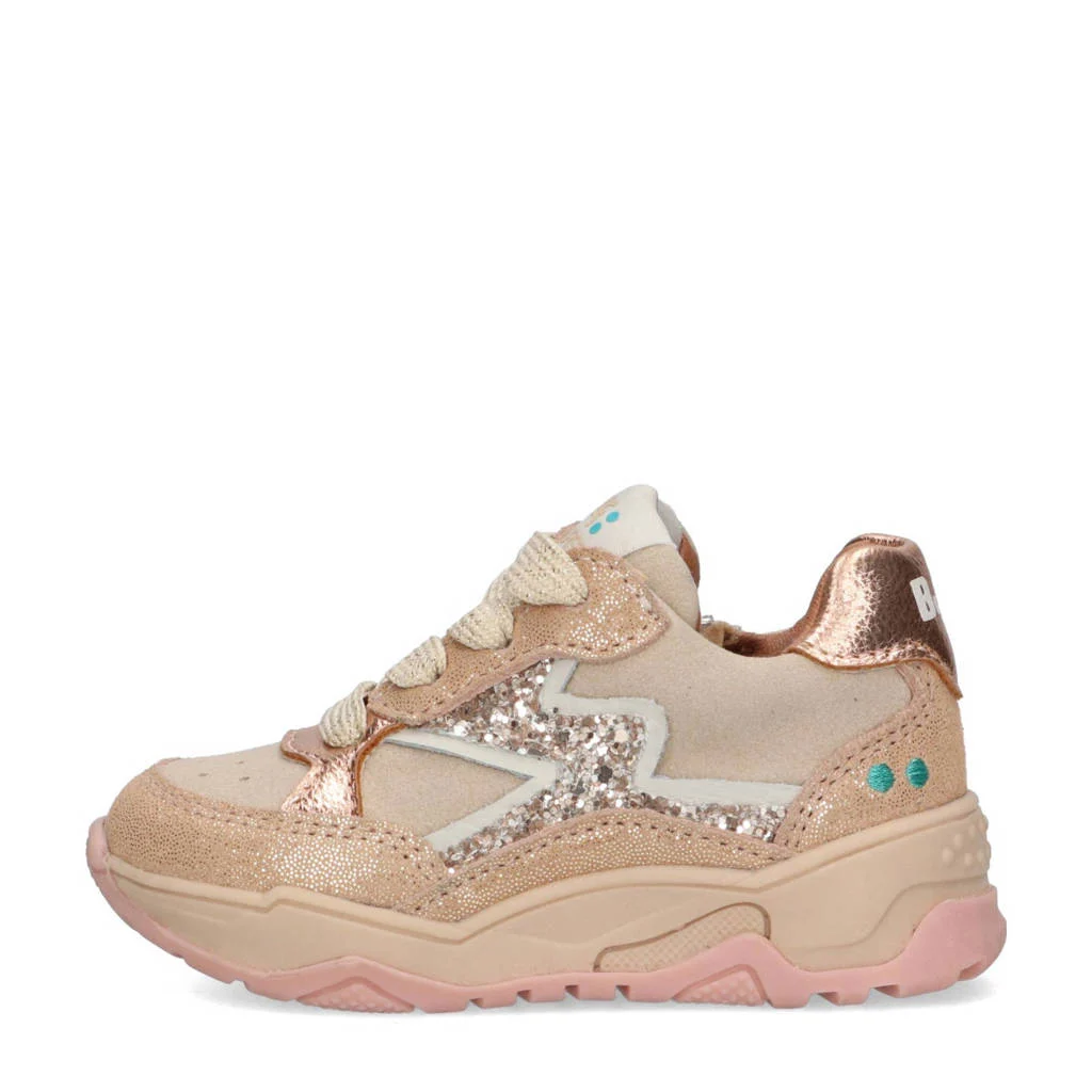 BunniesJR Cleo Chunkyleren sneakers met pailletten en glitters lichtroze