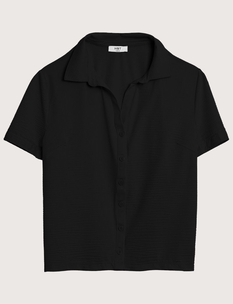 HBT WAFFLE  | LUNA CHEMISE MC NOIRE FEMME