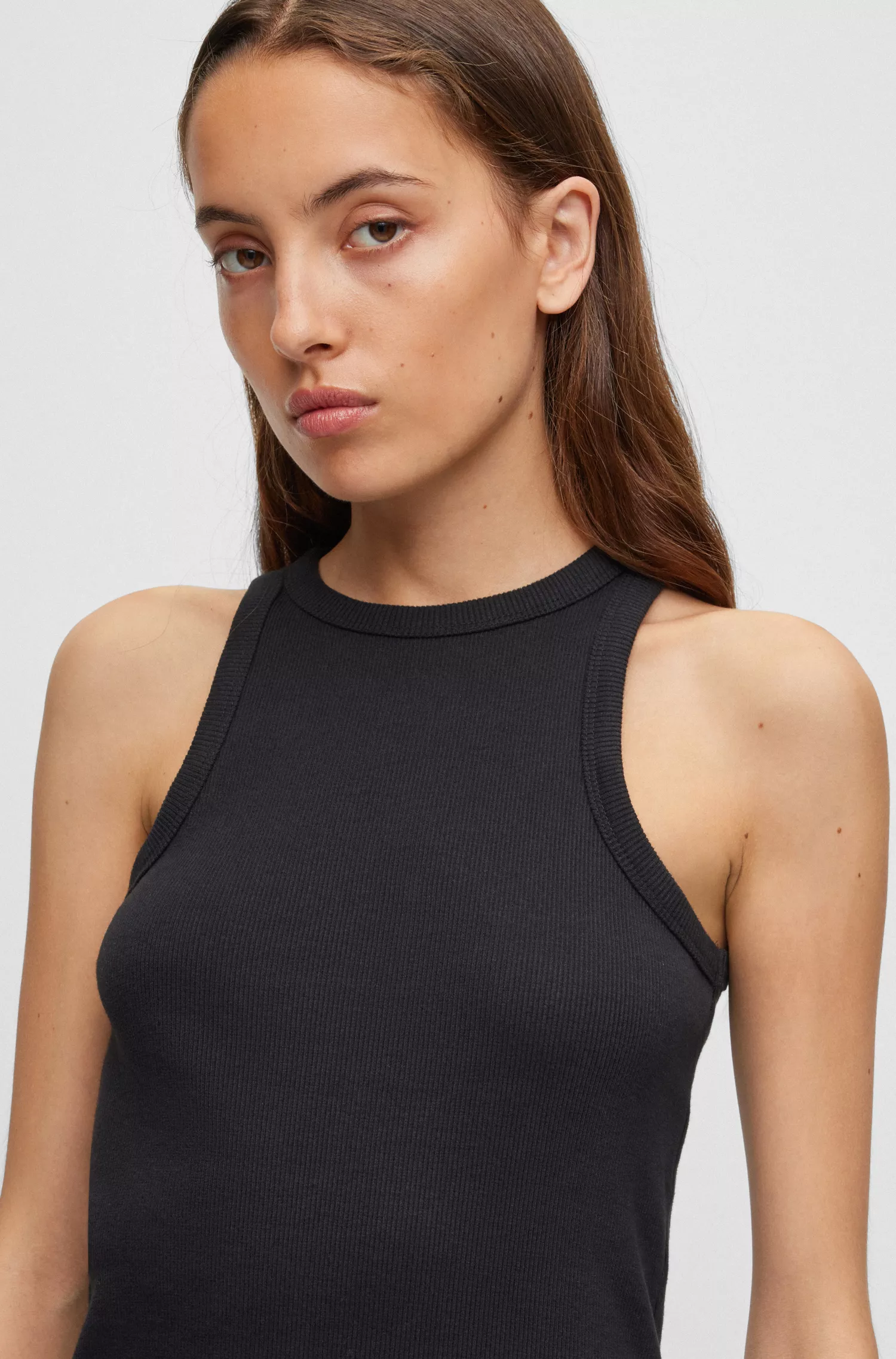 HUGO Red - Blusa regata slim fit em algodão canelado