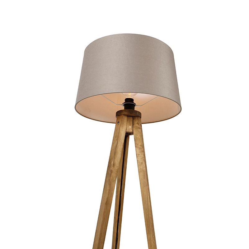 Landelijke tripod vintage hout met linnen kap taupe 45 cm - Tripod Classic