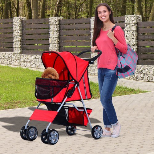 Carrinho de passeio dobrável PawHut 360° para animais de estimação, vermelho