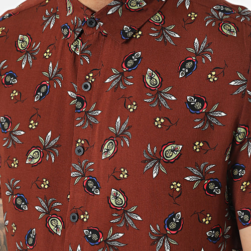 Chemise Manches Courtes Marron Floral