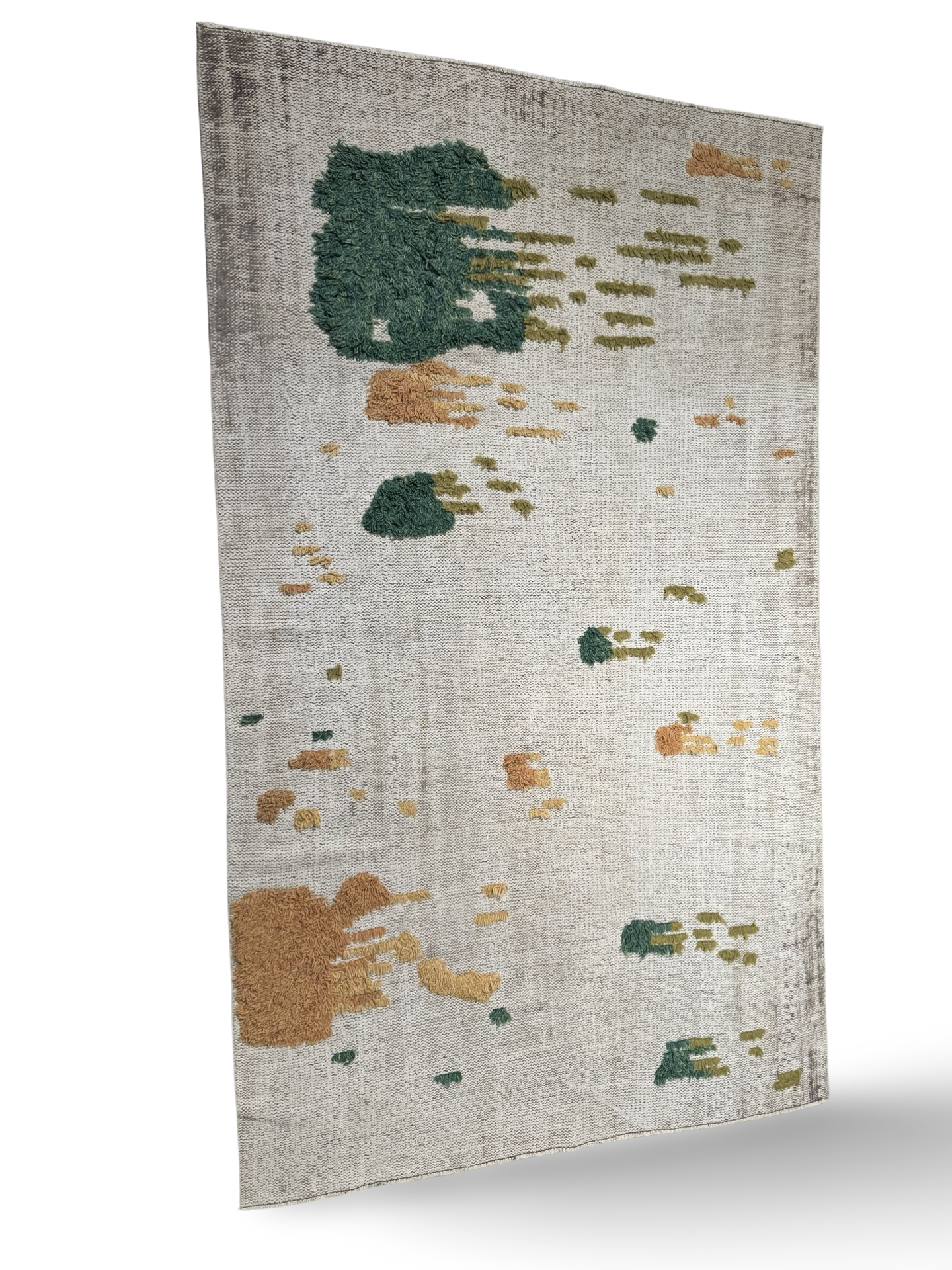 Vloerkleed Pompom handgemaakt uniek Vloerkleed Pompom handgemaakt wit /groen/oranje uniek
