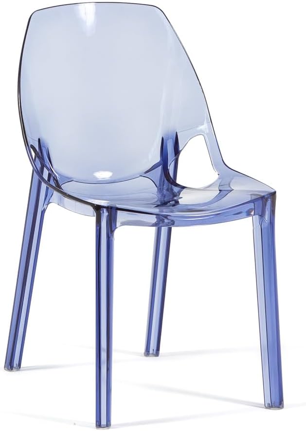 Moderne Esszimmerstühle aus transparentem Polycarbonat, stapelbare durchsichtige Design Stühle für Küche und Esszimmer - Luce (2 Stühle, Blau)