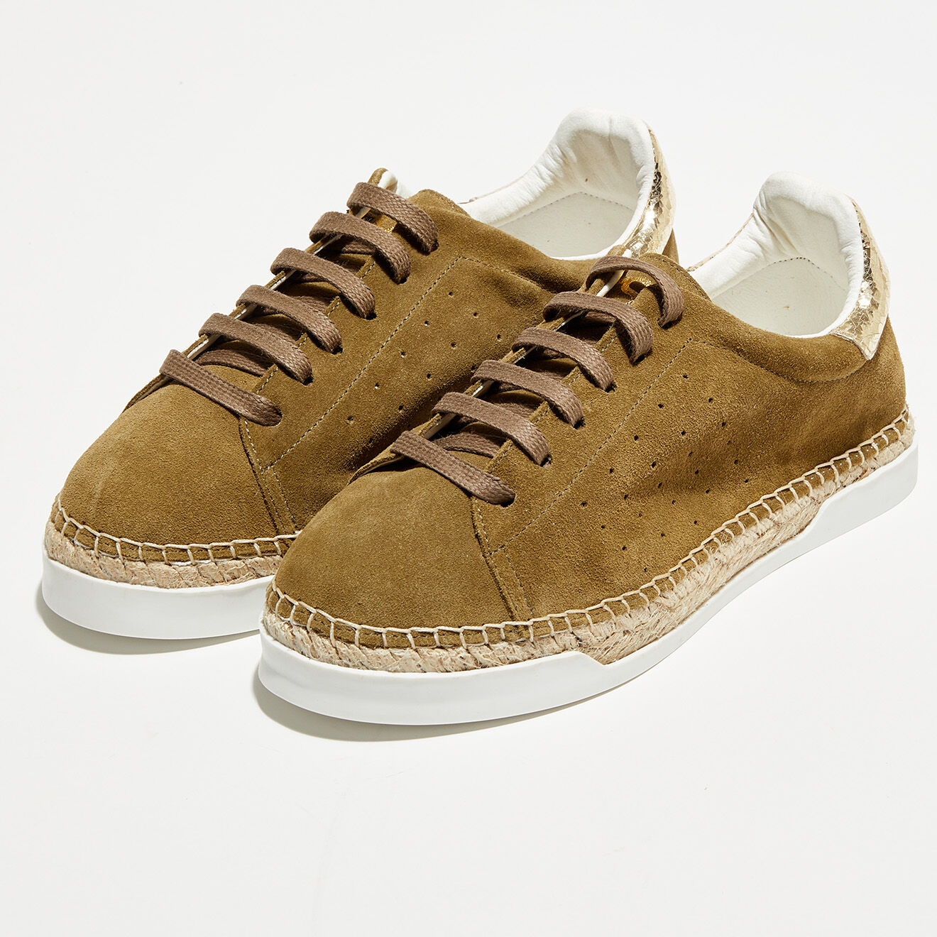 Canal Saint Martin Sneakers en Velours de Cuir Lancry kaki