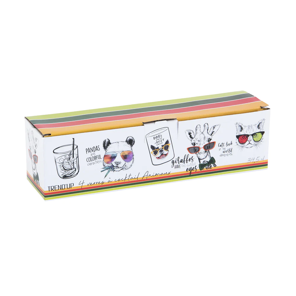 Boîte de 4 verres à cocktail Animaux 34,5 cl LAV