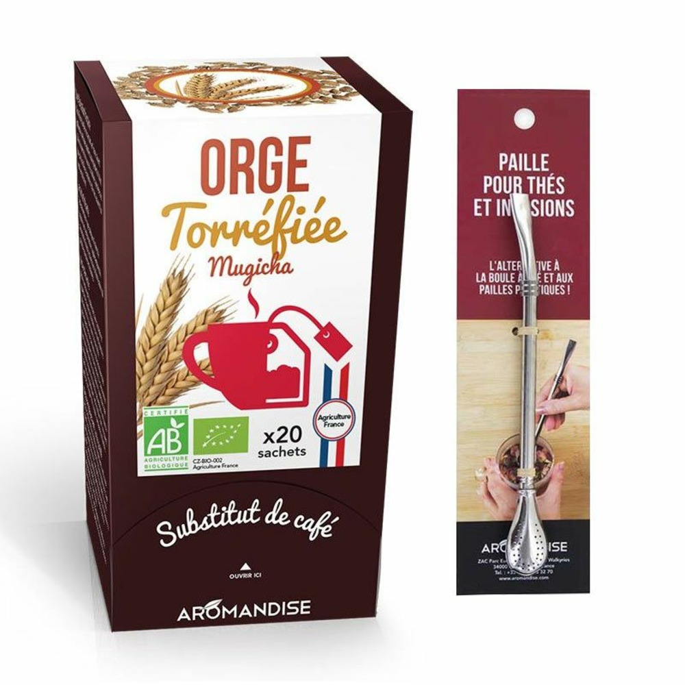 Orge torréfiée mugicha 20 sachets + paille inox avec filtre