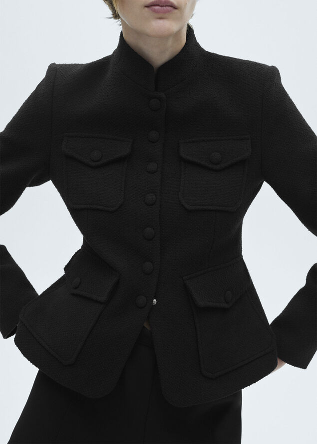MANGO Pocket tweed jacket Black