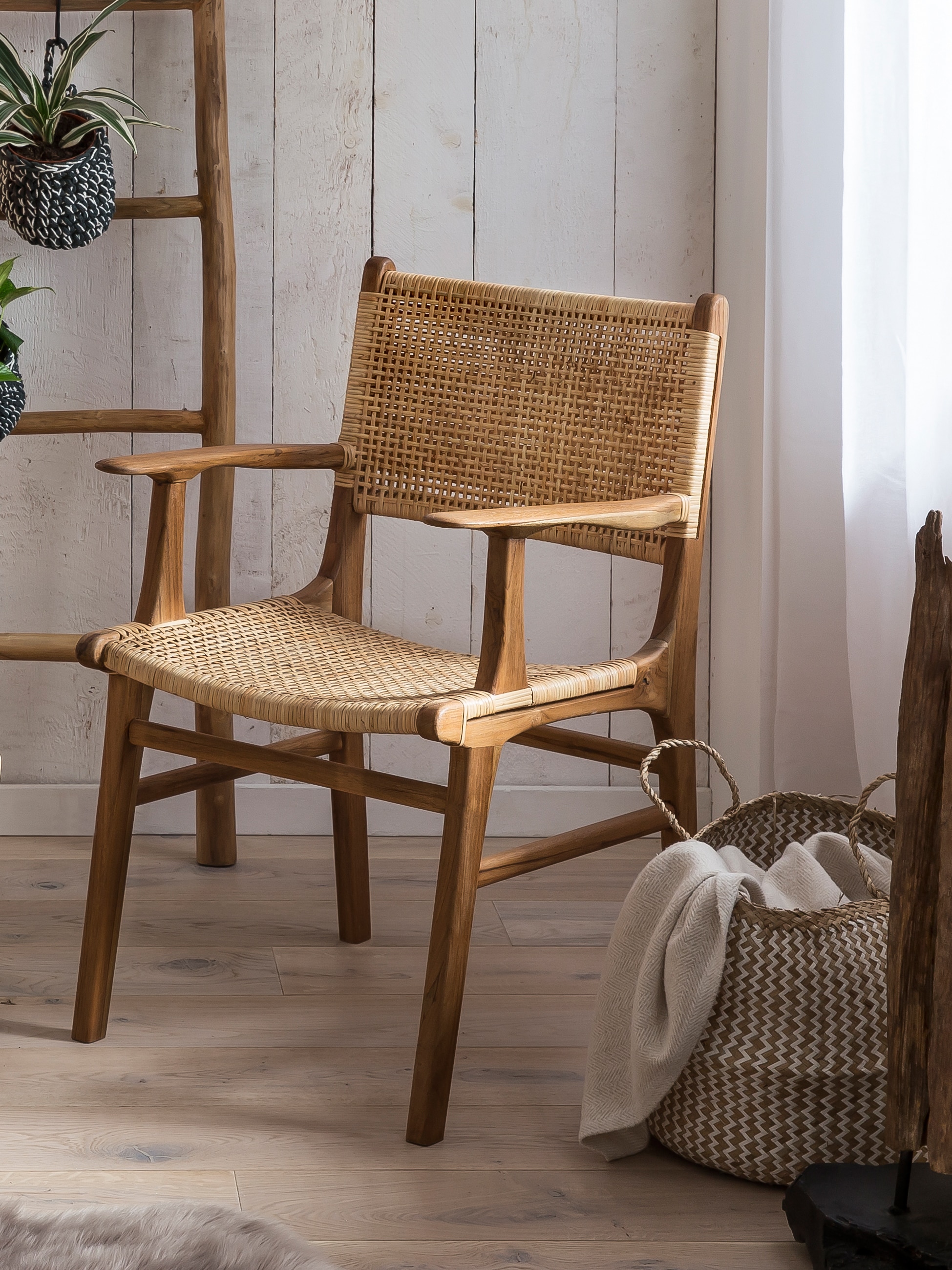 Armlehnstuhl Teakholz Essstuhl Küchenstuhl Wohnzimmer Küche Esszimmer Stuhl