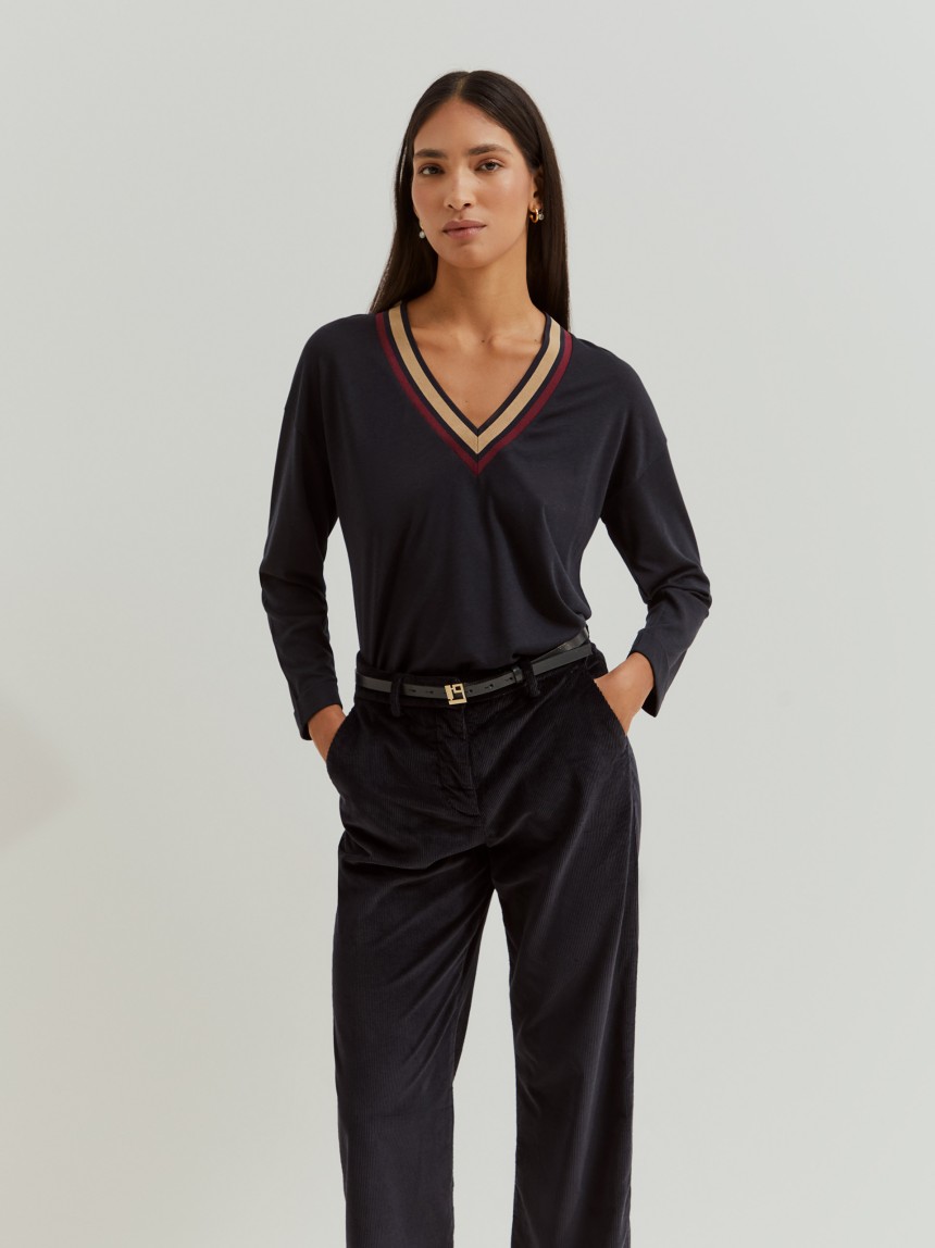 Camisola liocel e algodão decote em V