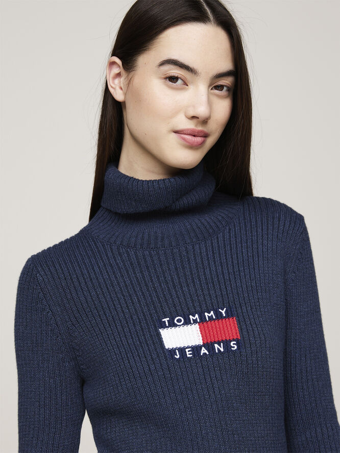Tommy Hilfiger TJW MELANGE TRTLNCK FLAG SWEATER Dark night navy melange