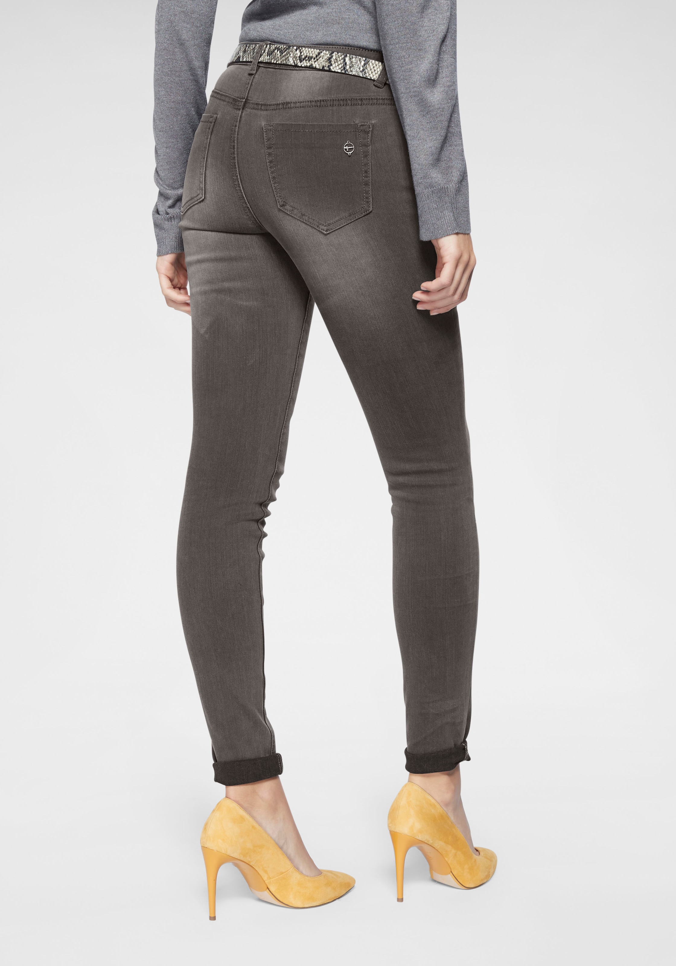 Tamaris Skinny-fit-Jeans , schmale Beinform,  normale Leibhöhe,  5-Pocket-Form,  Used-Waschung