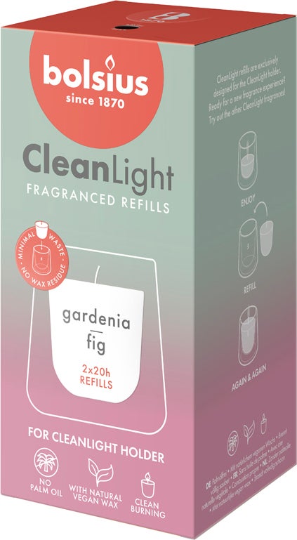 Bolsius geurkaars CleanLight navulling Gardenia & Fig 20 uur 20 uur D 5,5 H 11,6 cm