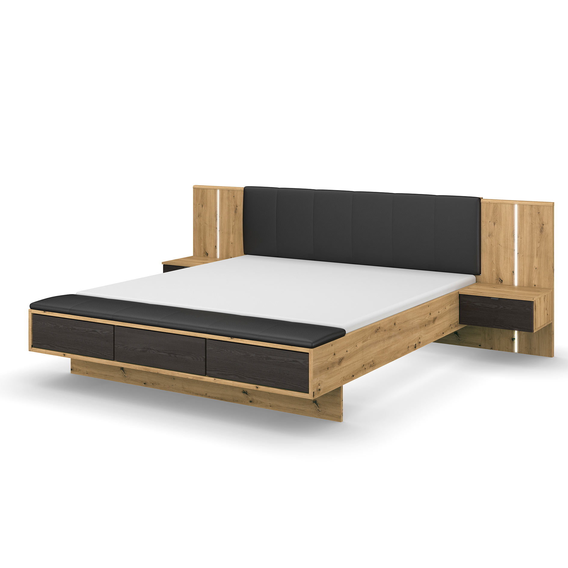 Bettanlage - Artisan Eiche-Eiche schwarz - mit Bettkästen - 180x200 cm