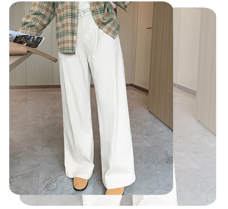 Tripoly - Plus Size High Rise Plain Wide Leg Jeans