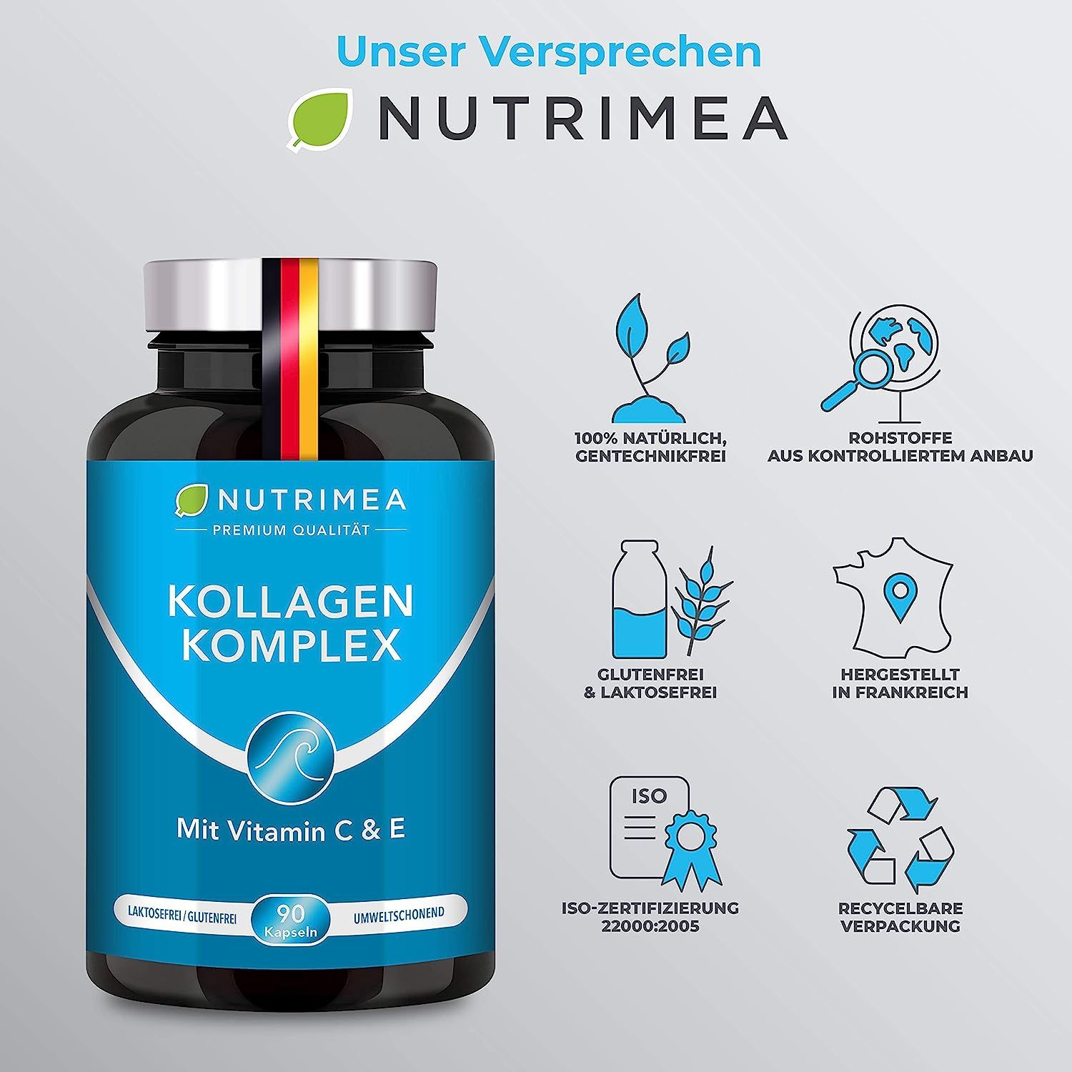 Nutrimea Nutrimea COLLAGEN  mit Natürlichem Vitamin C, E, A | Kollagen Hydrolysat Peptide Typ I + II