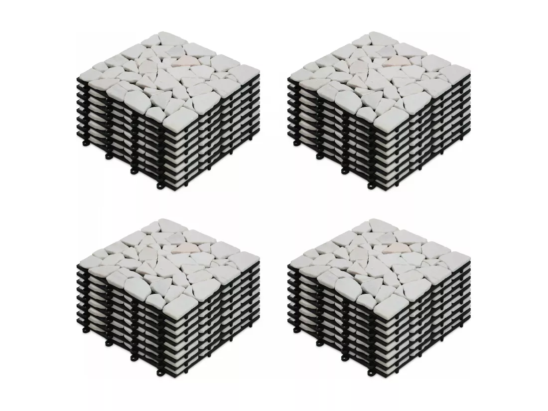 Lot de 32 dalles clipsables en galet de marbre blanc