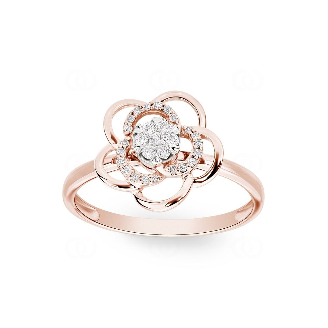 Ring 750/18 K Roségold Blume mit Diamanten 0.14 ct H/si