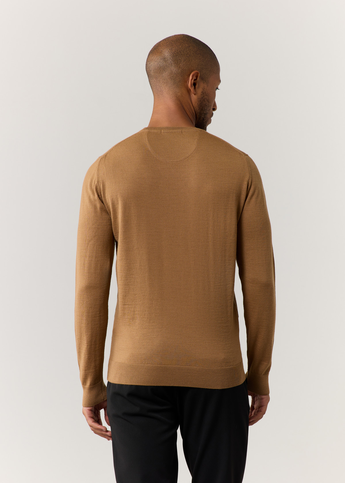 Pull col rond en laine Mérinos mélangée unie cognac