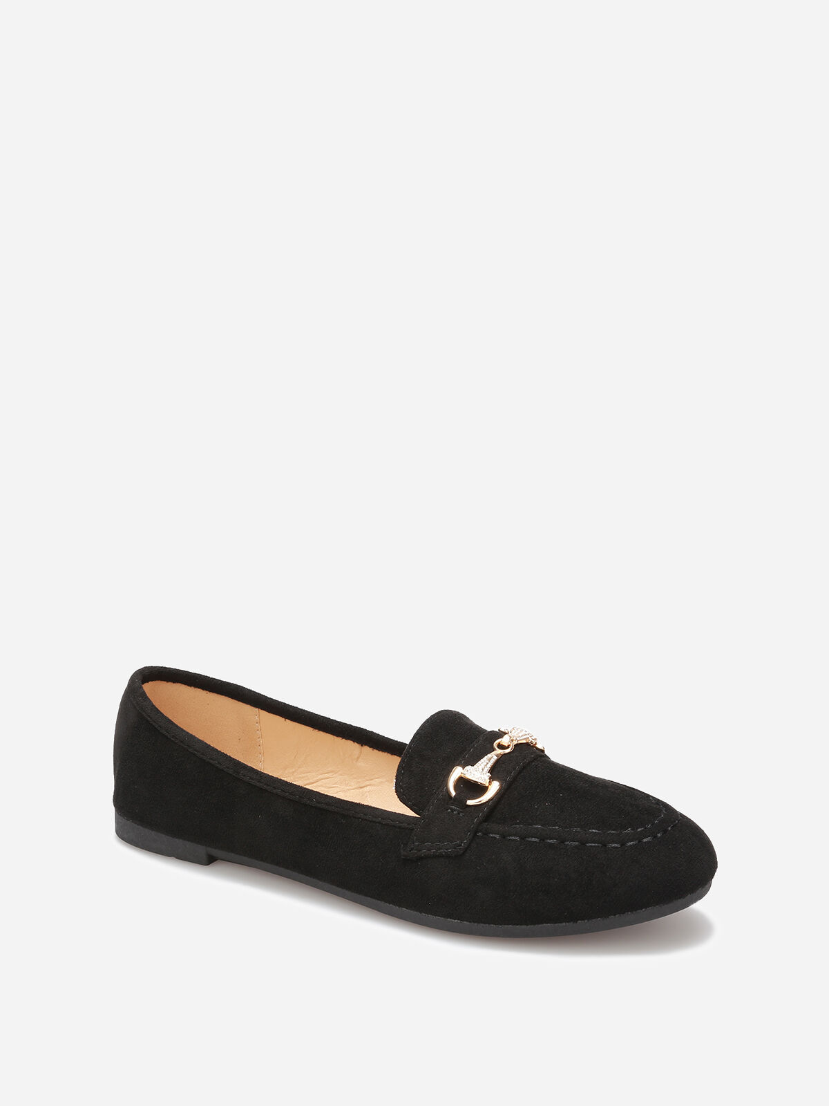 Mocassins à boucle en strass grandes tailles- Noir