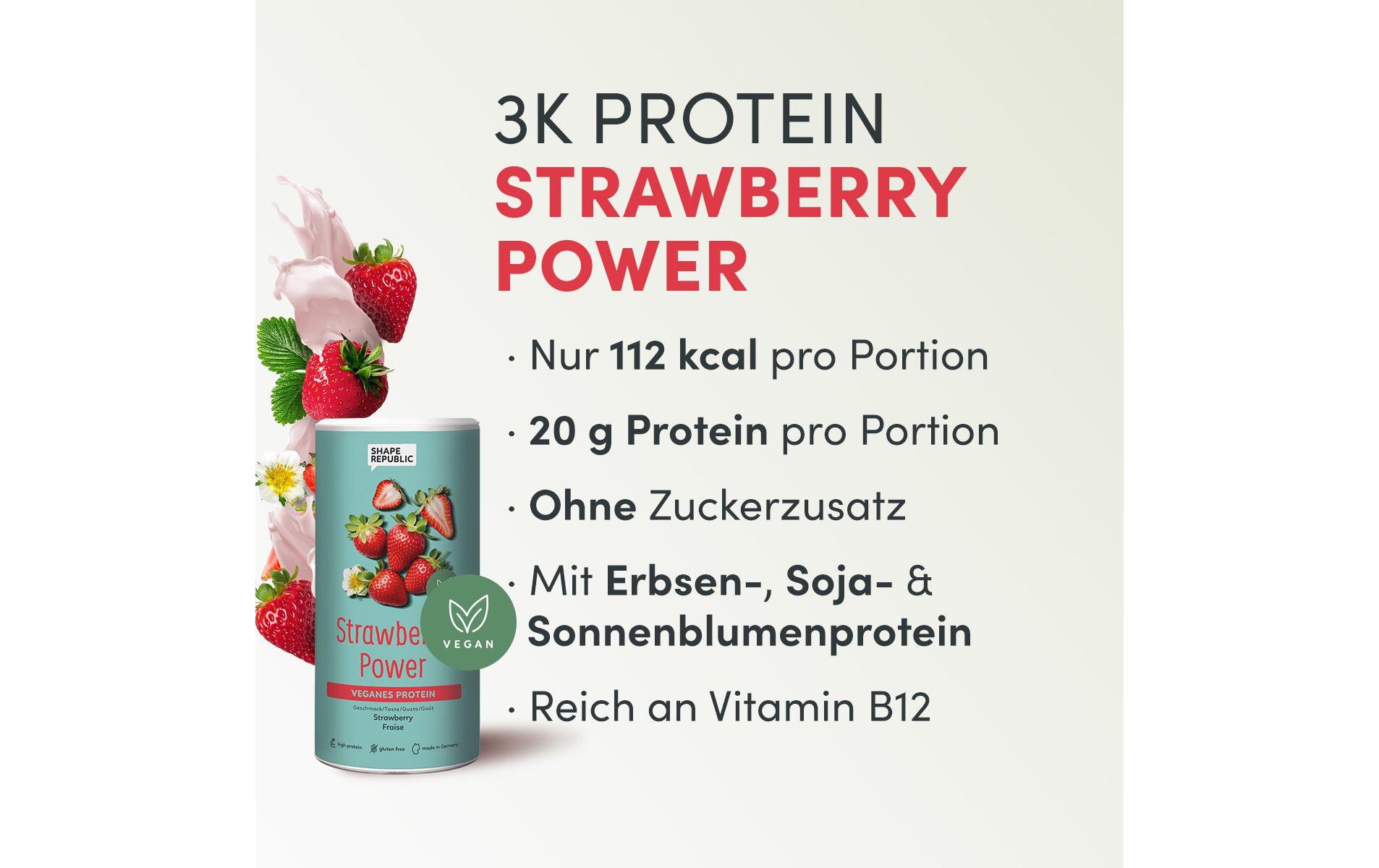 3K Protein vegan Erdbeere 420 gVeganes Proteinpulver mit Süssungsmitteln und Erdbeergeschmack