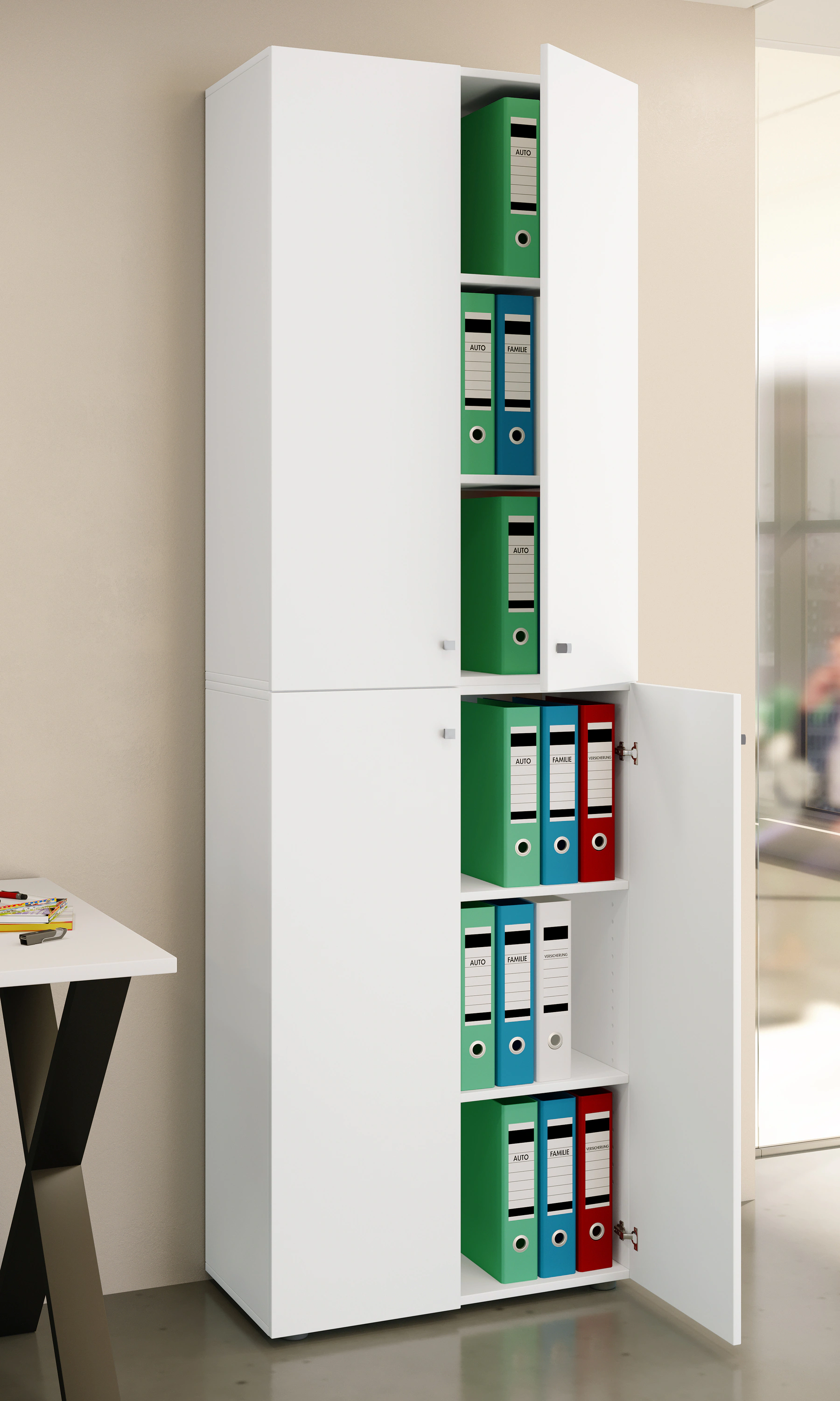 VCM Büroschrank Bücher Ordner Aktenschrank Büromöbel Schrank Lona 6-fach Drehtüren