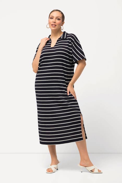 Strick-Midikleid, Ringel, V-Ausschnitt, Halbarm