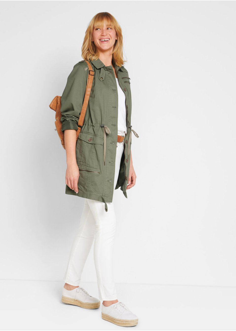 Parka coton style utility, mi-longue