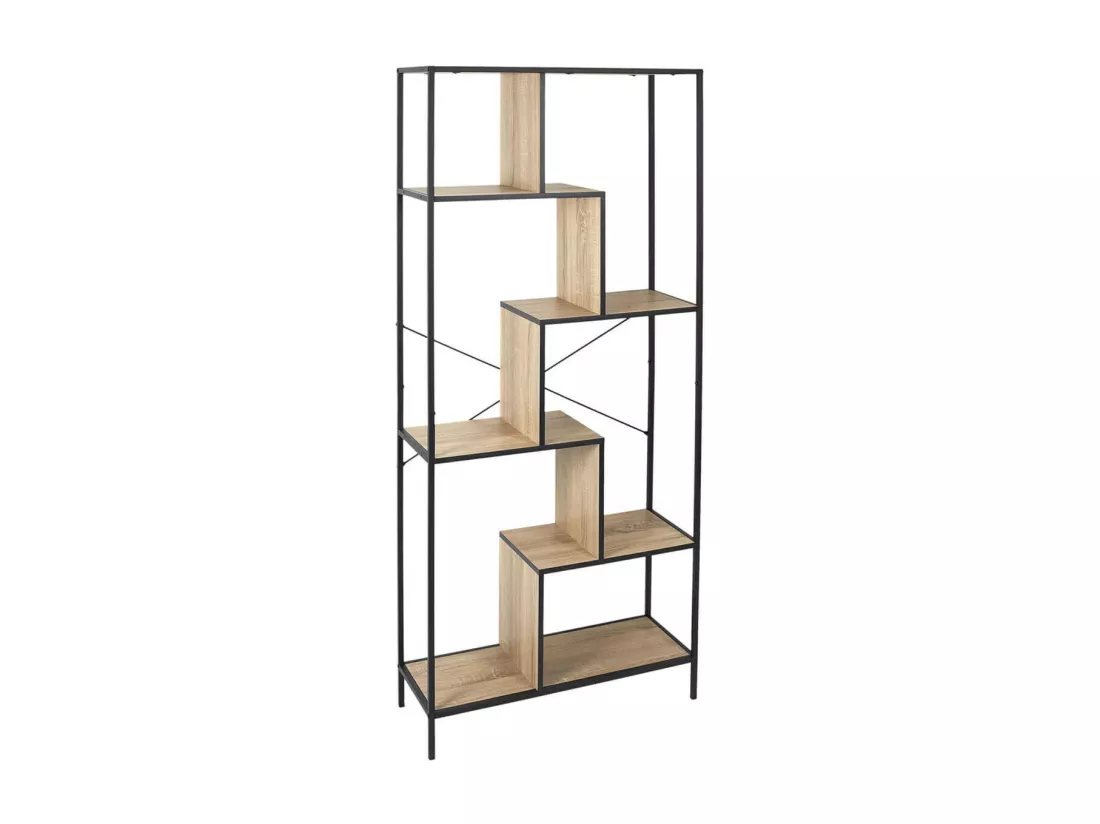 ENDIS - Etagère 6 Niveaux Aspect Bois et Métal Noir