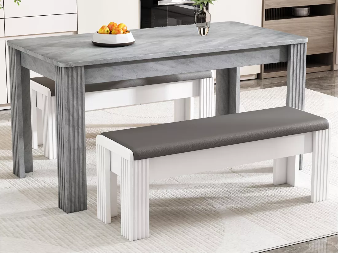 Lot de 2 Bancs rembourrés avec coussin en similicuir - Gris