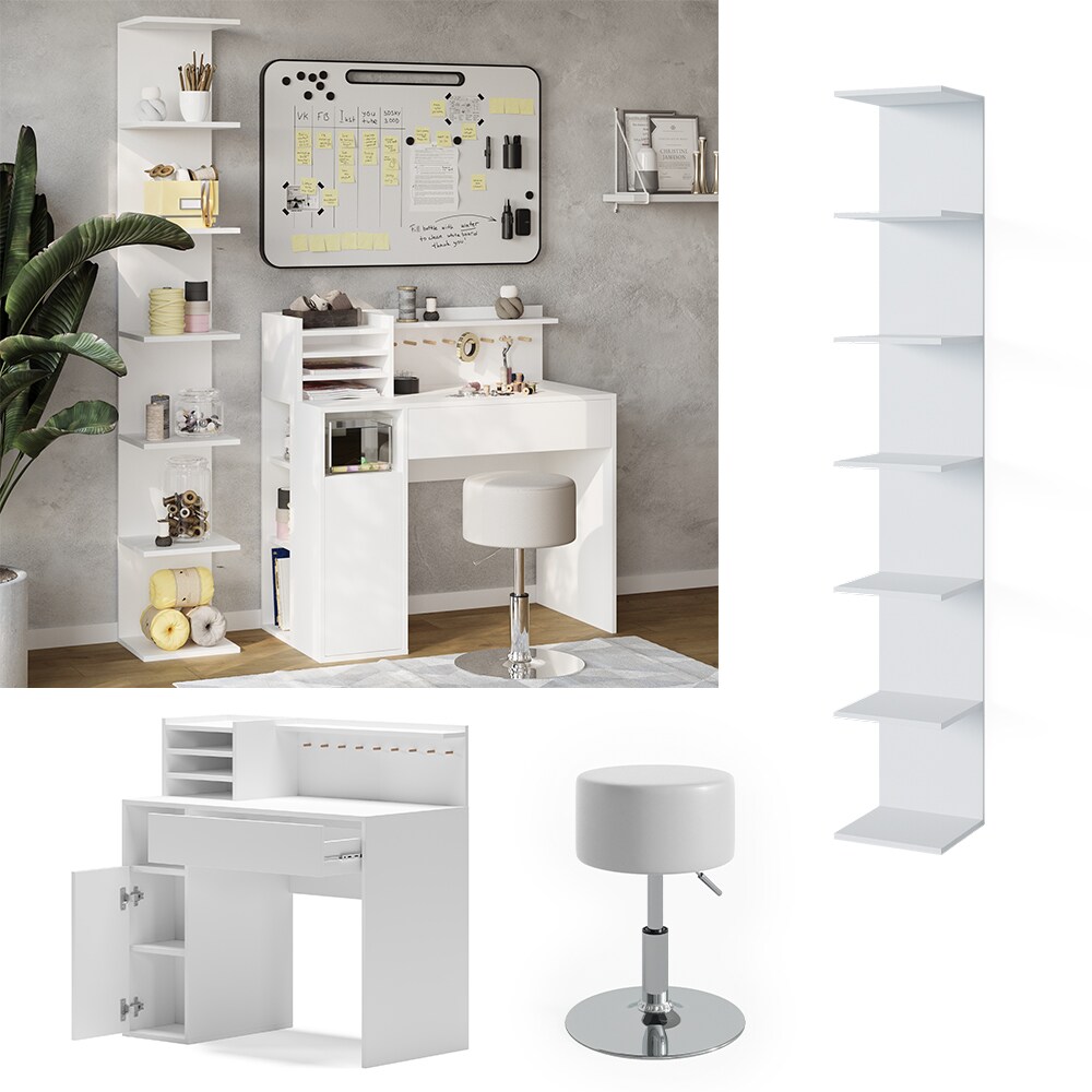 Vicco Schreibtisch, Weiß, 3 Teile, mit Bücherregal und Hocker