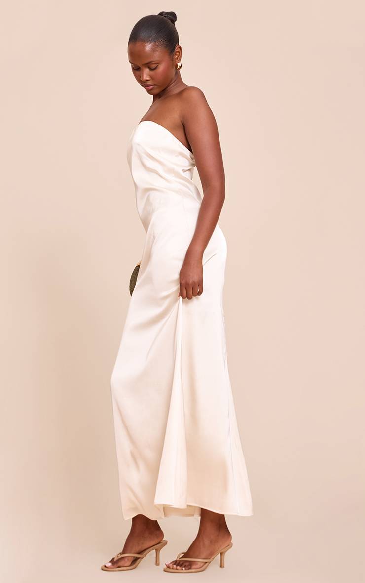 Crème Robe Longue Bustier En Satin