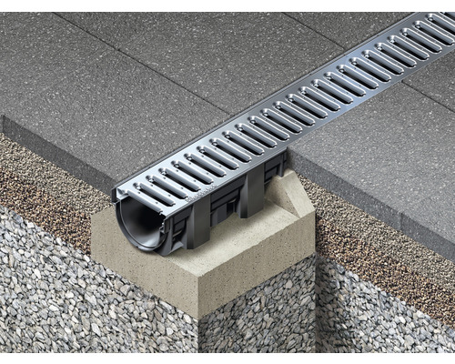 Hauraton TOP mm x PP kunststof kanaal met klemrooster, verzinkt, 1000 mm x 119 mm x 89 mm