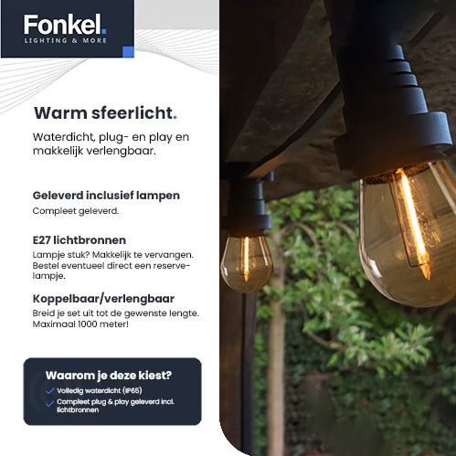 100m Arena platte LED Prikkabel - IP65 Lichtsnoer Buiten - koppelbaar - inclusief 100x E27 lampen - Incl. Stekker