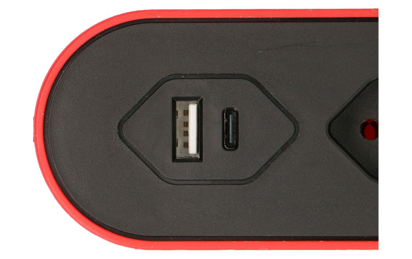 Steckdosenleiste Design Line 5x T13 USB A+C rotSteckerleiste 5x T13 mit USB C/A