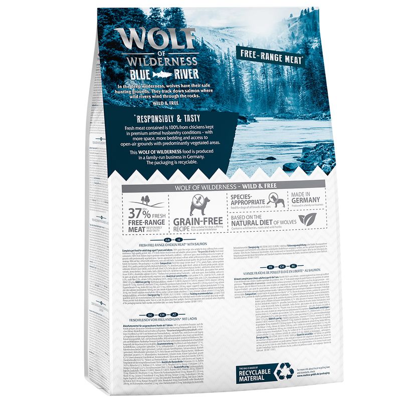 Wolf of Wilderness Senior Blue River poulet élevé en liberté, saumon